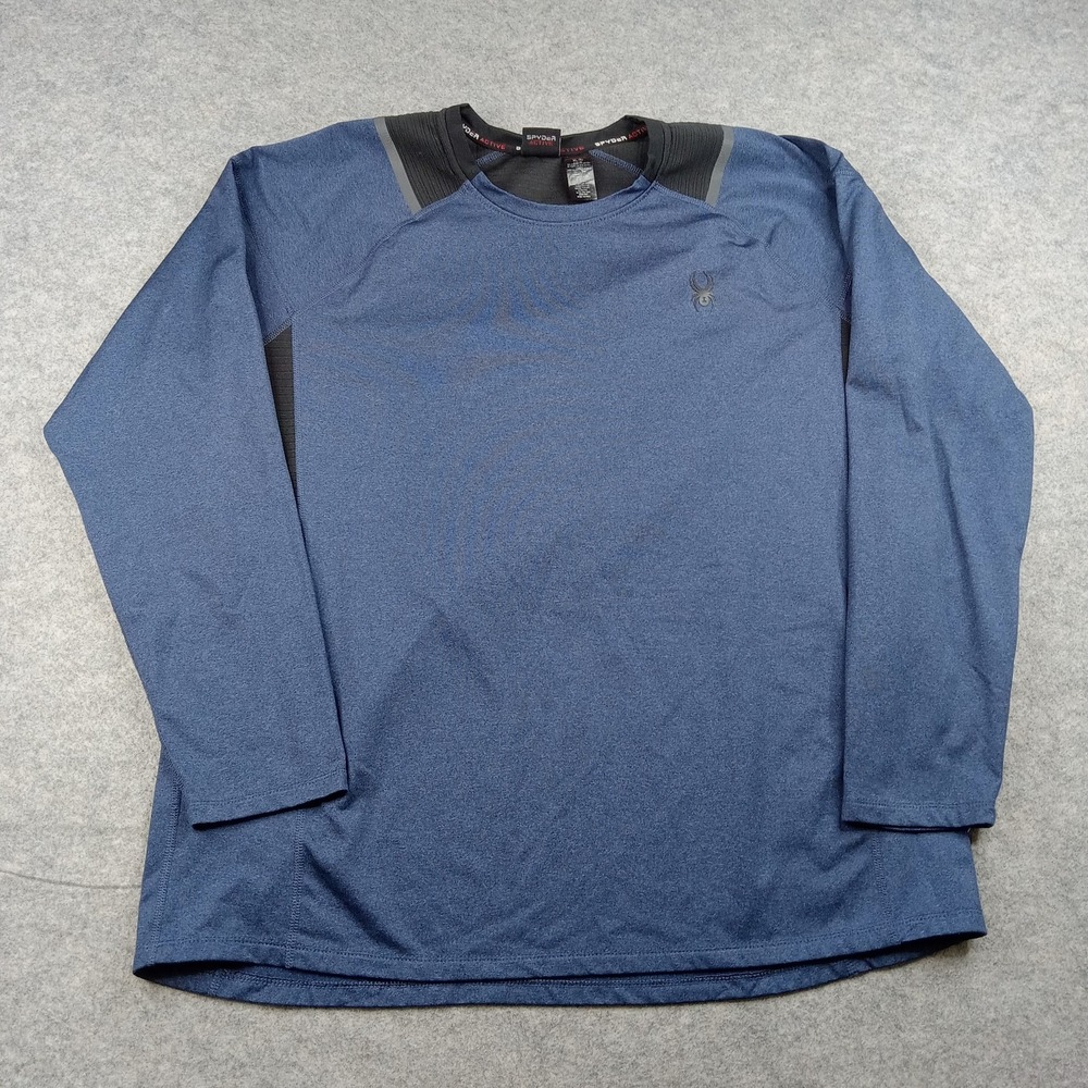 Spyder Shirt Mens XL Blue Long Sleeve Spyder Active Stretch Athletic Top Running
